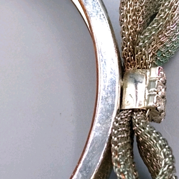 Silver Clamper Bangle Bracelet Mesh Bowtie Wedding Jewelry Vintage - Picture 14 of 16